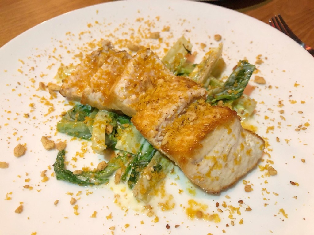 Swordfish with creamed lettuce, bottarga and peanut dukkah (Photo by Cheryl Tiu)