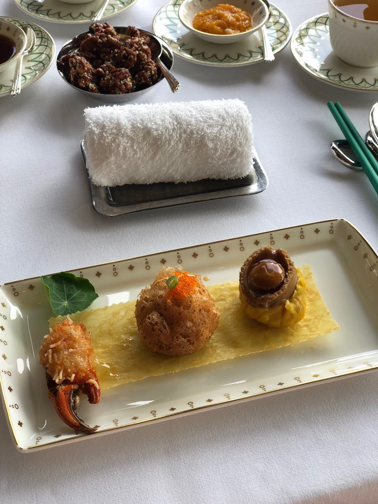 Dimsum Selection: Crab claw, deep-fried Hokkaido scallop and taro dumpling, steamed whole abalone pork dumpling (Photo by Cheryl Tiu)