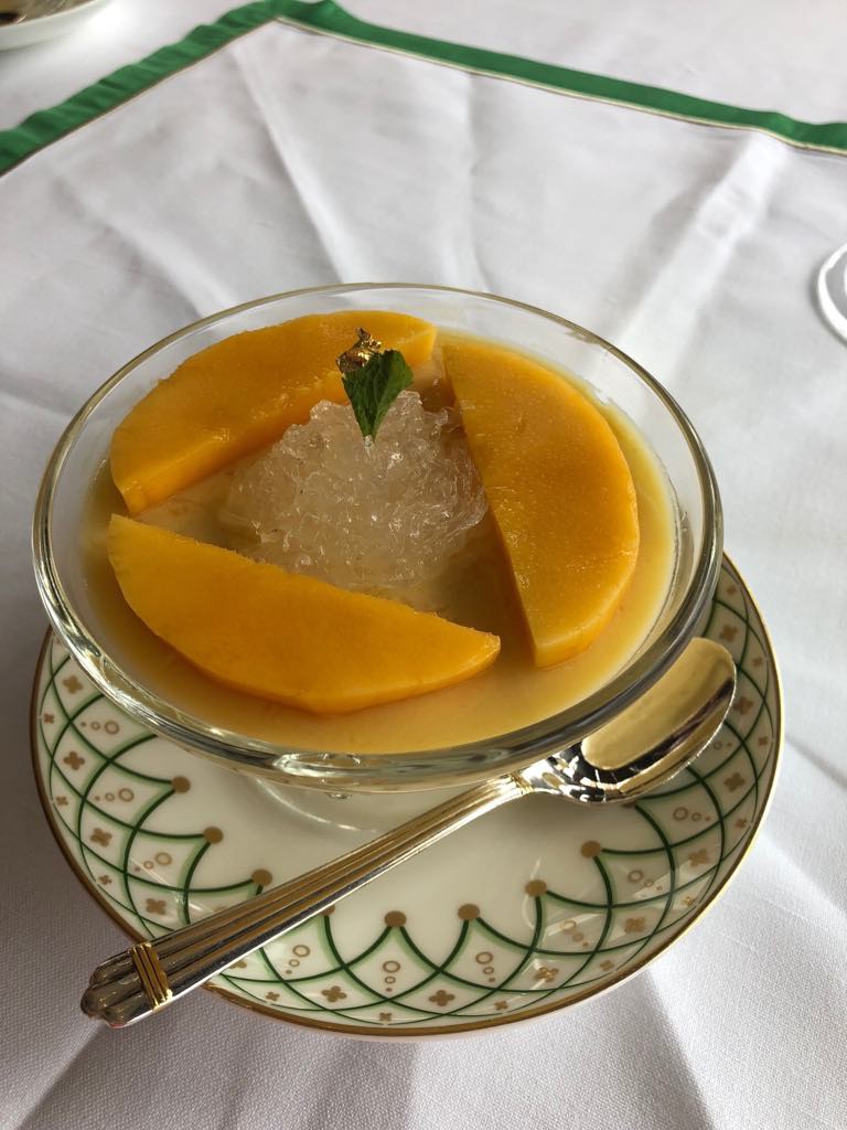 Chilled mango pudding with bird's best