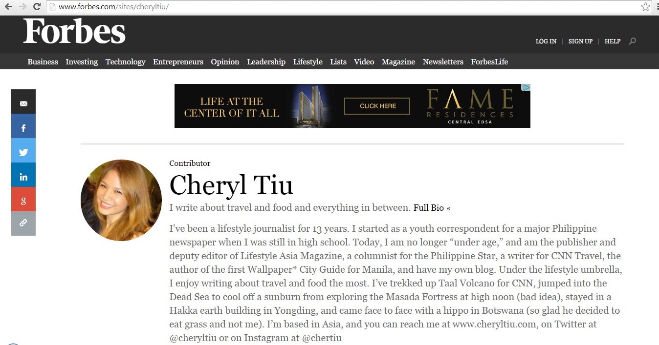 Cheryl Tiu - Travel, Food and Lifestyle Media